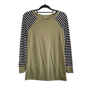 Tickled Teal Green Raglan Sleeve Baseball Tee w/ Black & White Stripes Women's S